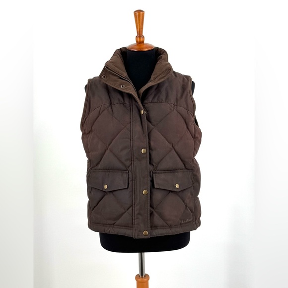 L.L. Bean Jackets & Blazers - L.L.Bean Brown Quilted Waxed Cotton Goose Down Vest Size M